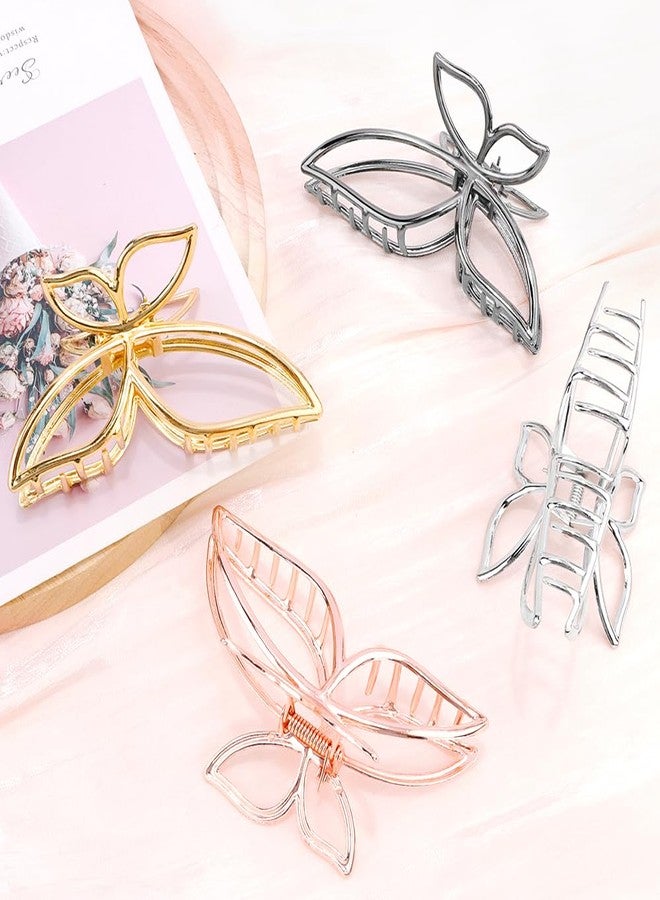 Ahoney 4 Pack Bow Hair Clips for Women - 4.3" Gold Butterfly Metal Claw Clips - Non Slip Cute Fashion Hair Shark Accessories - Image 4